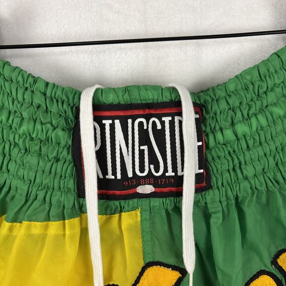 Vintage Ringside Satin Green Yellow Red Muay Thai Boxing Shorts Size XL - Picture 4 of 8